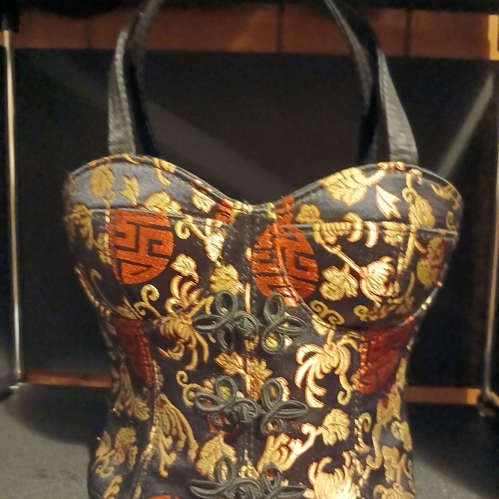 Elegant Black and Gold Brocade Women's Bag